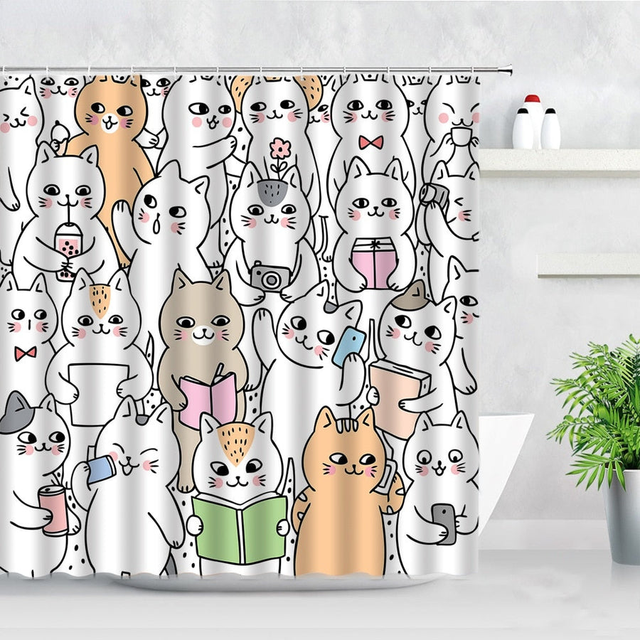 Cute Cat Cartoon Shower Curtain - view 3