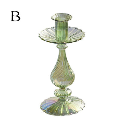 Ribbed Glass Candle Holders - Green