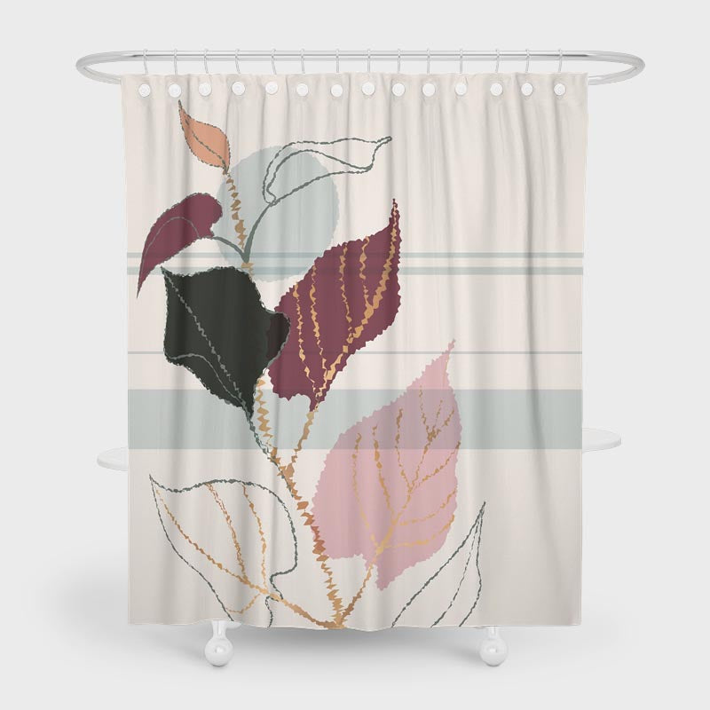 Pink Purple Leaves and Lines Shower Curtain