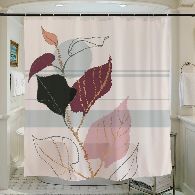Pink Purple Leaves and Lines Shower Curtain - view 2