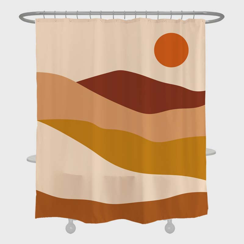 Feblilac Abstract Sun Rise and Mountains Shower Curtain with Hooks, Bathroom Curtains with Ring, Unique Bathro - view 2