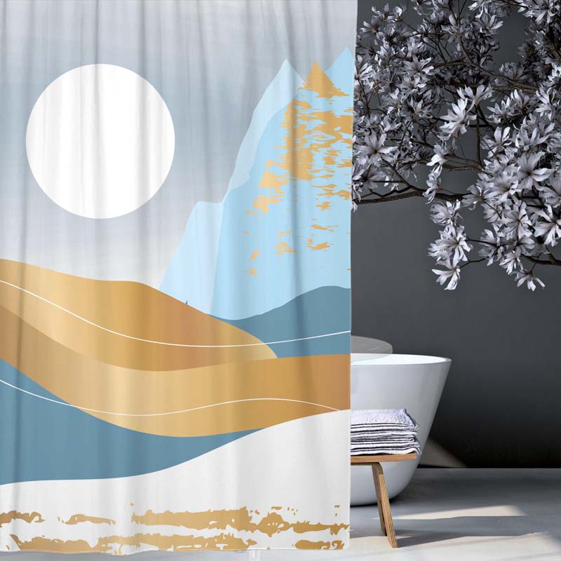 Feblilac Snow Mountain and Moon Shower Curtain with Hooks, Bathroom Curtains with Ring, Unique Bathroom décor,