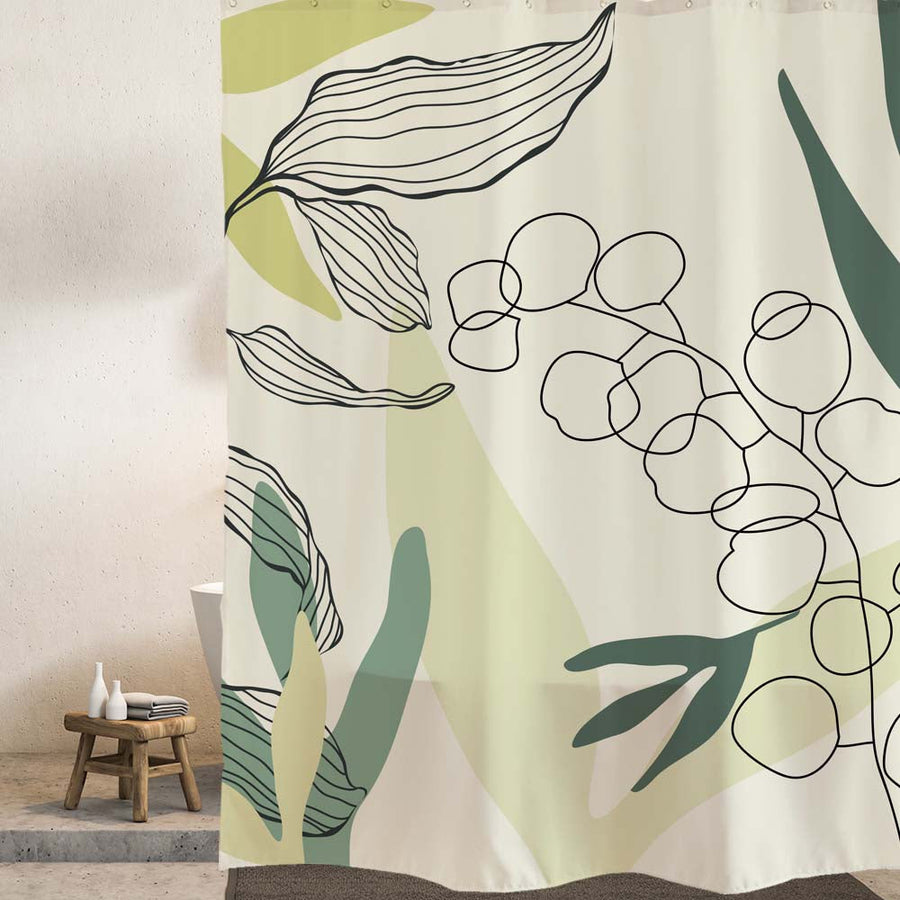 Feblilac Lovely Forest Leaves Shower Curtain Shower Curtain with Hooks, Floral Bathroom Curtains with Ring, Un