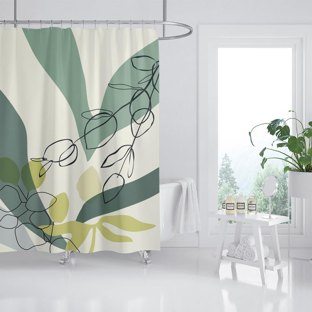 Feblilac Spring Art Leaves Shower Curtain with Hooks, Floral Bathroom Curtains with Ring, Unique Bathroom décor, Boho Shower Curtain, Customized Bathroom Curtains, Extra Long Shower Curtain