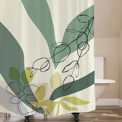 Feblilac Spring Art Leaves Shower Curtain with Hooks, Floral Bathroom Curtains with Ring, Unique Bathroom décor, Boho Shower Curtain, Customized Bathroom Curtains, Extra Long Shower Curtain