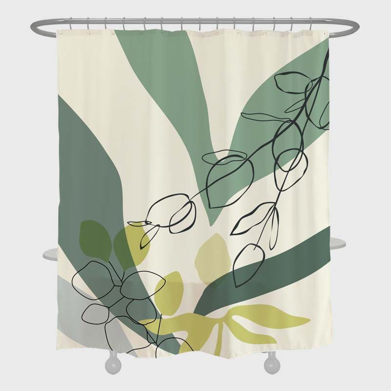 Feblilac Spring Art Leaves Shower Curtain with Hooks, Floral Bathroom Curtains with Ring, Unique Bathroom décor, Boho Shower Curtain, Customized Bathroom Curtains, Extra Long Shower Curtain