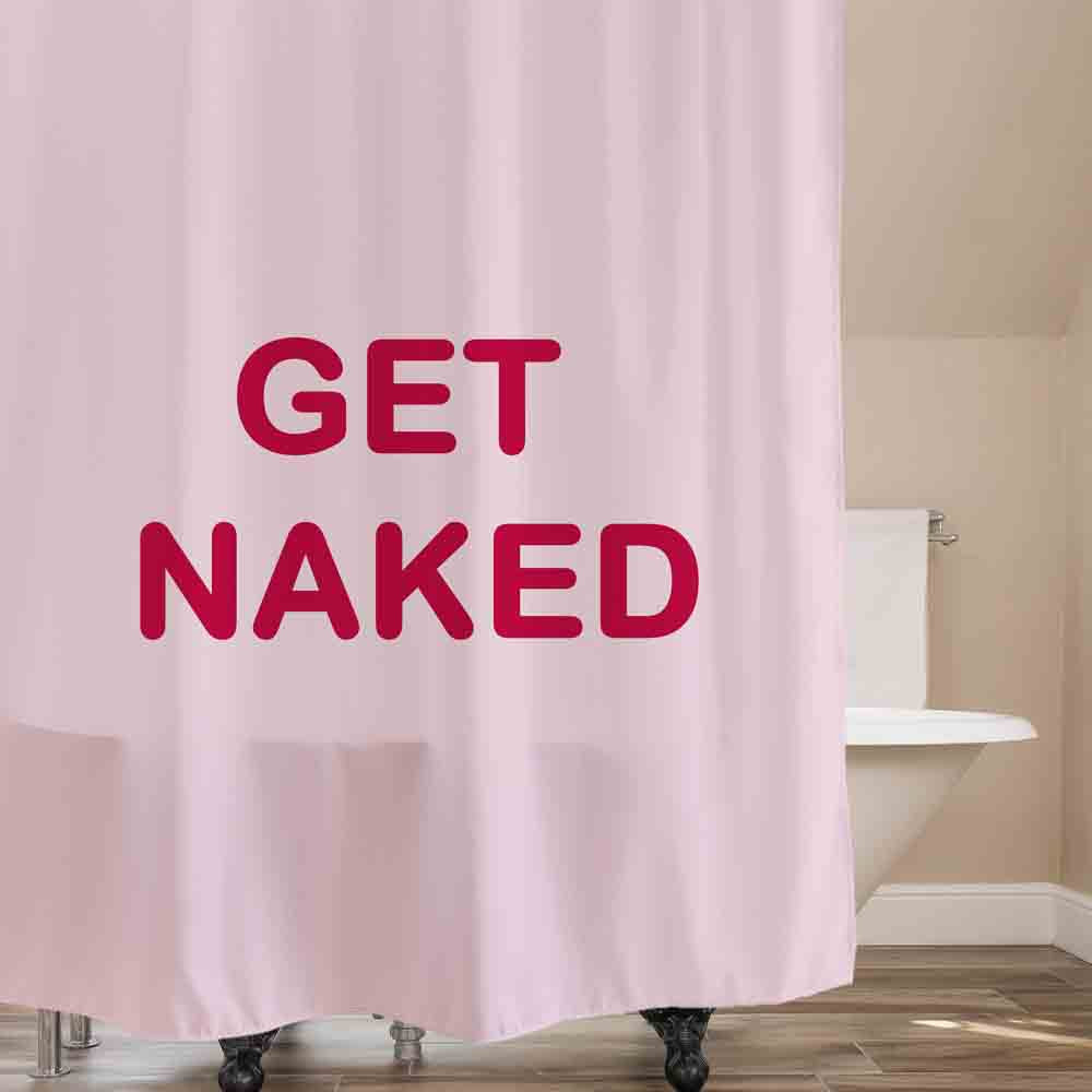 Feblilac Pink Get Naked Shower Curtain with Hooks, Quotation Bathroom Curtains with Ring, Unique Bathroom décor, Boho Shower Curtain, Customized Bathroom Curtains, Extra Long Shower Curtain - Feblilac® Mat
