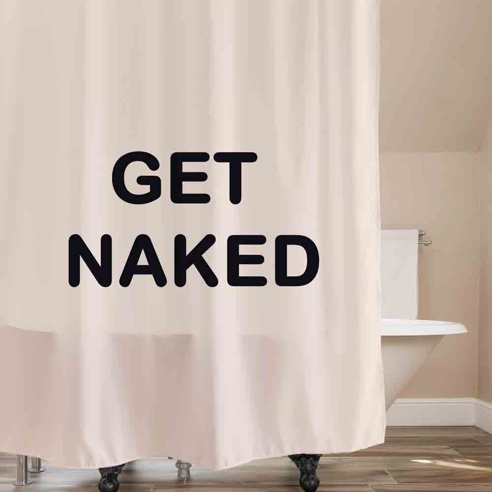Feblilac Beige Get Naked Shower Curtain with Hooks, Quotation Bathroom Curtains with Ring, Unique Bathroom décor, Boho Shower Curtain, Customized Bathroom Curtains, Extra Long Shower Curtain - Feblilac® Mat