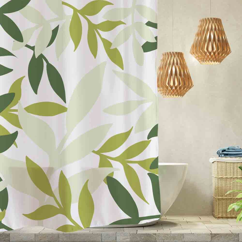 Feblilac Green Yellow Leaves Shower Curtain with Hooks - Feblilac® Mat