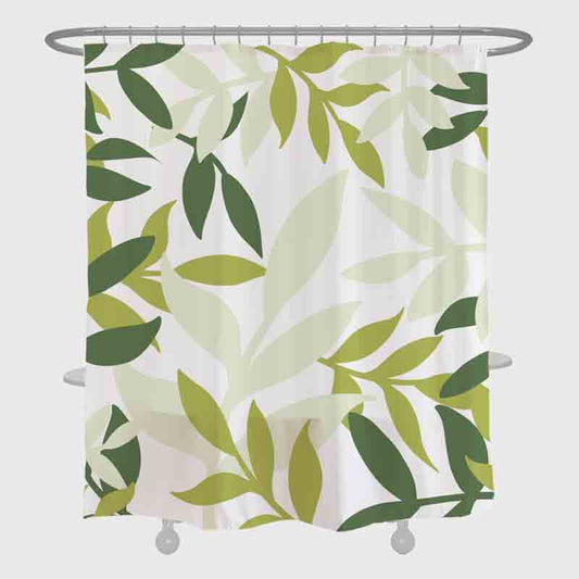 Feblilac Green Yellow Leaves Shower Curtain with Hooks - Feblilac® Mat