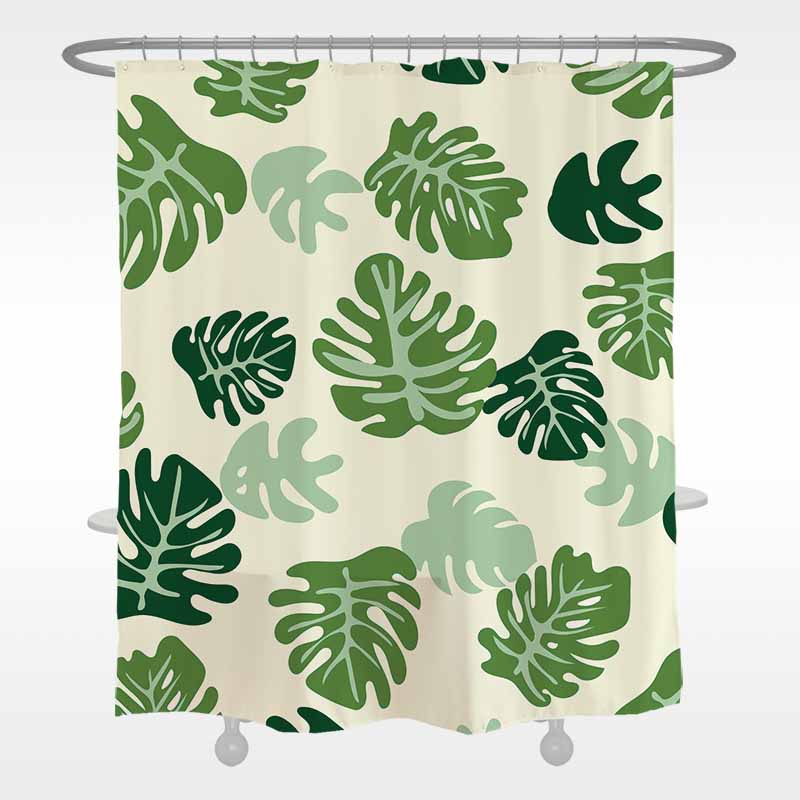 Feblilac Green Leaves Monstera Eliciosa Shower Curtain with Hooks - Feblilac® Mat