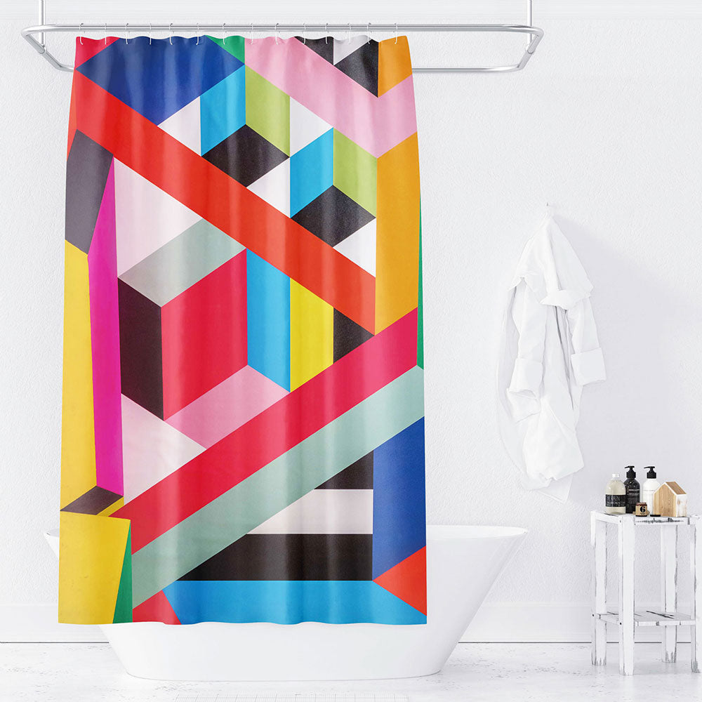 Geometric Neon Shower Curtain