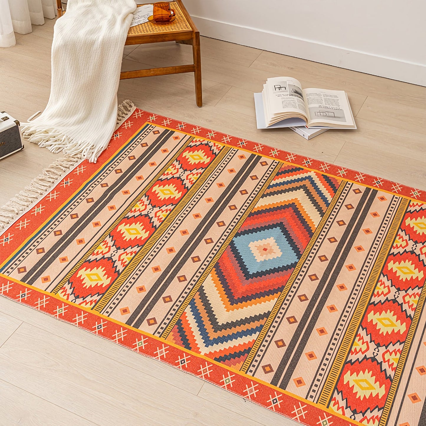 Moroccan Fringed Jute Cotton Rug