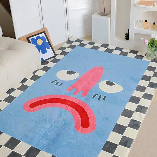 Large Smiley Face Checkered Rug