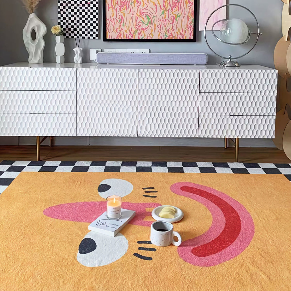 Large Smiley Face Checkered Rug - view 7