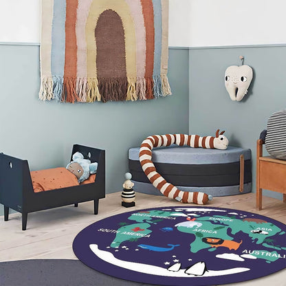 Nursery Round World Map Rug