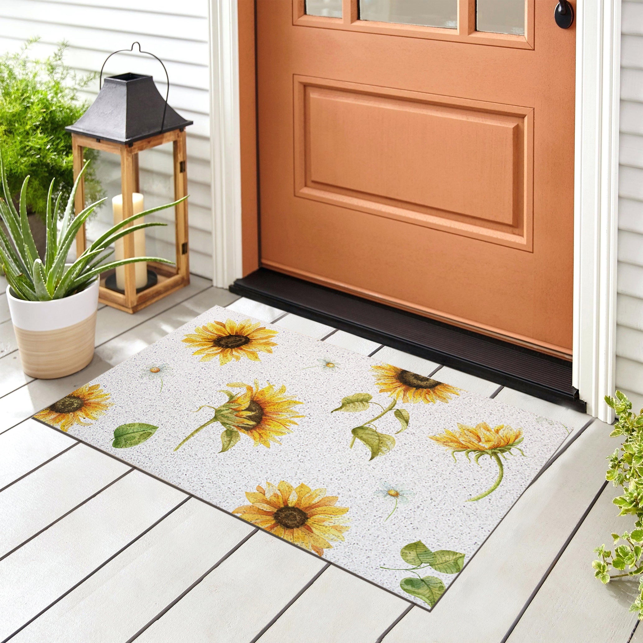 White Ground Sun Flower Door Mat - Feblilac® Mat