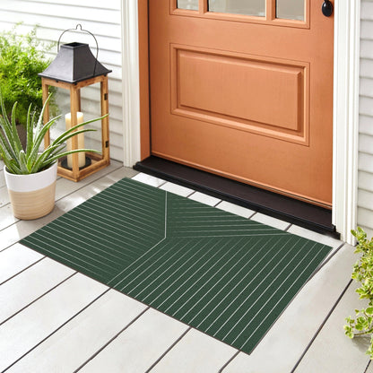 White Line Green Ground Door Mat - Feblilac® Mat