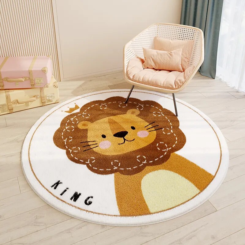 Nordic Carton Round Rug Carpets for Home Living Room Bedroom Kids Room Blanket Plush Floor Mat Decoration Salon Pile Area Rug