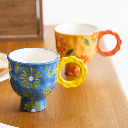 Handmade Flower Mug with Scallop Handle - 2 Colours