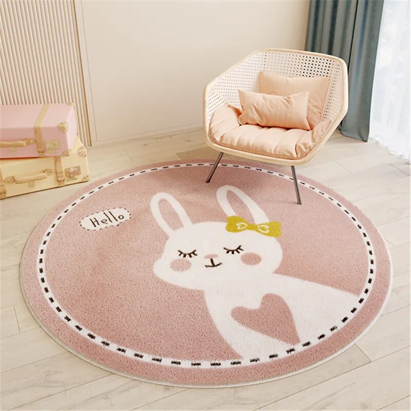 Nordic Carton Round Rug Carpets for Home Living Room Bedroom Kids Room Blanket Plush Floor Mat Decoration Salon Pile Area Rug