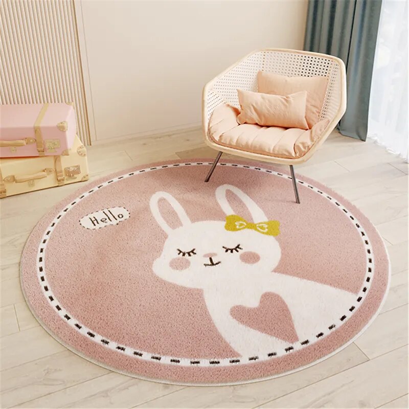 Nordic Carton Round Rug Carpets for Home Living Room Bedroom Kids Room Blanket Plush Floor Mat Decoration Salo - view 3