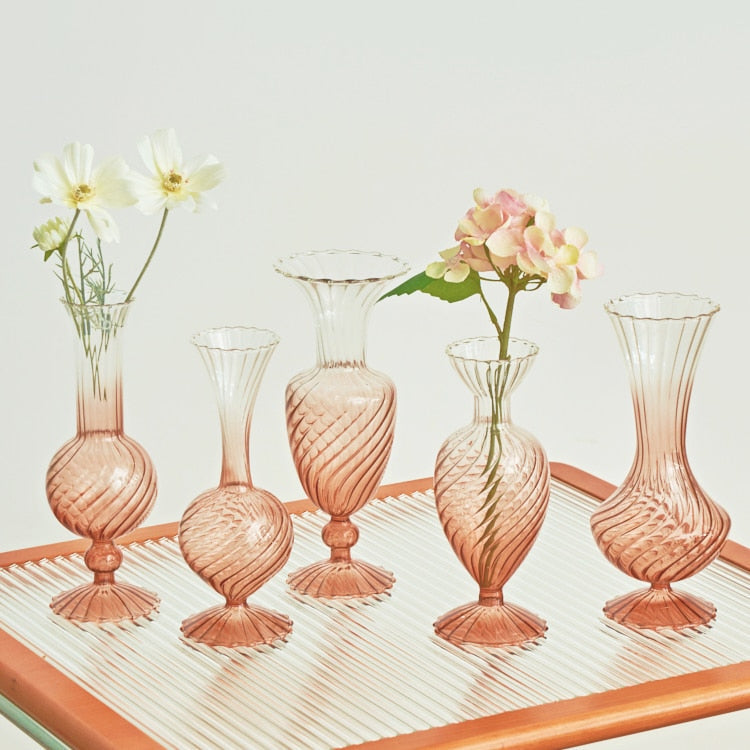 Gradient Swirl Ribbed Glass Vase