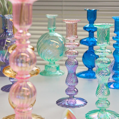 Ribbed Glass Candleholders - Mermaid