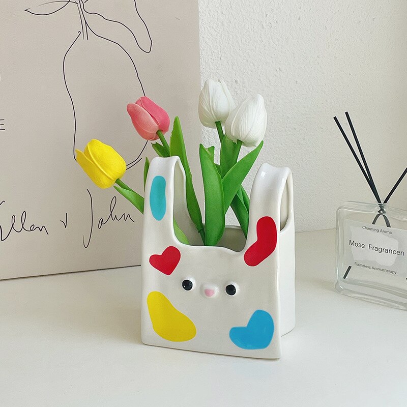 Bunny Face Ceramic Bag Vase