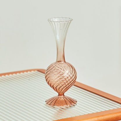 Gradient Swirl Ribbed Glass Vase