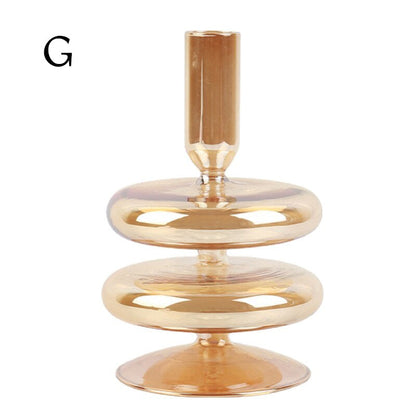 Ribbed Glass Candle Holders - Amber