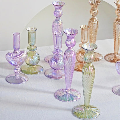 Ribbed Glass Candle Holders - Lilac