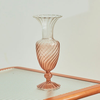 Gradient Swirl Ribbed Glass Vase