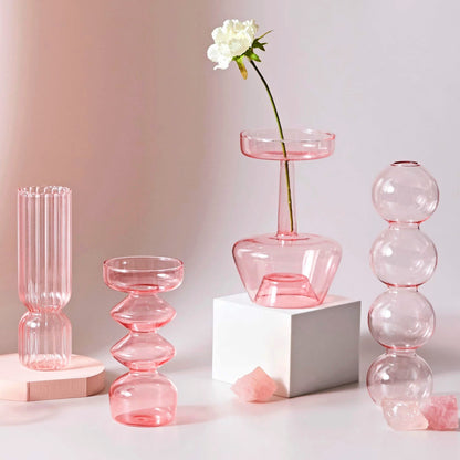 Modern Glass Candleholder-Baby Pink