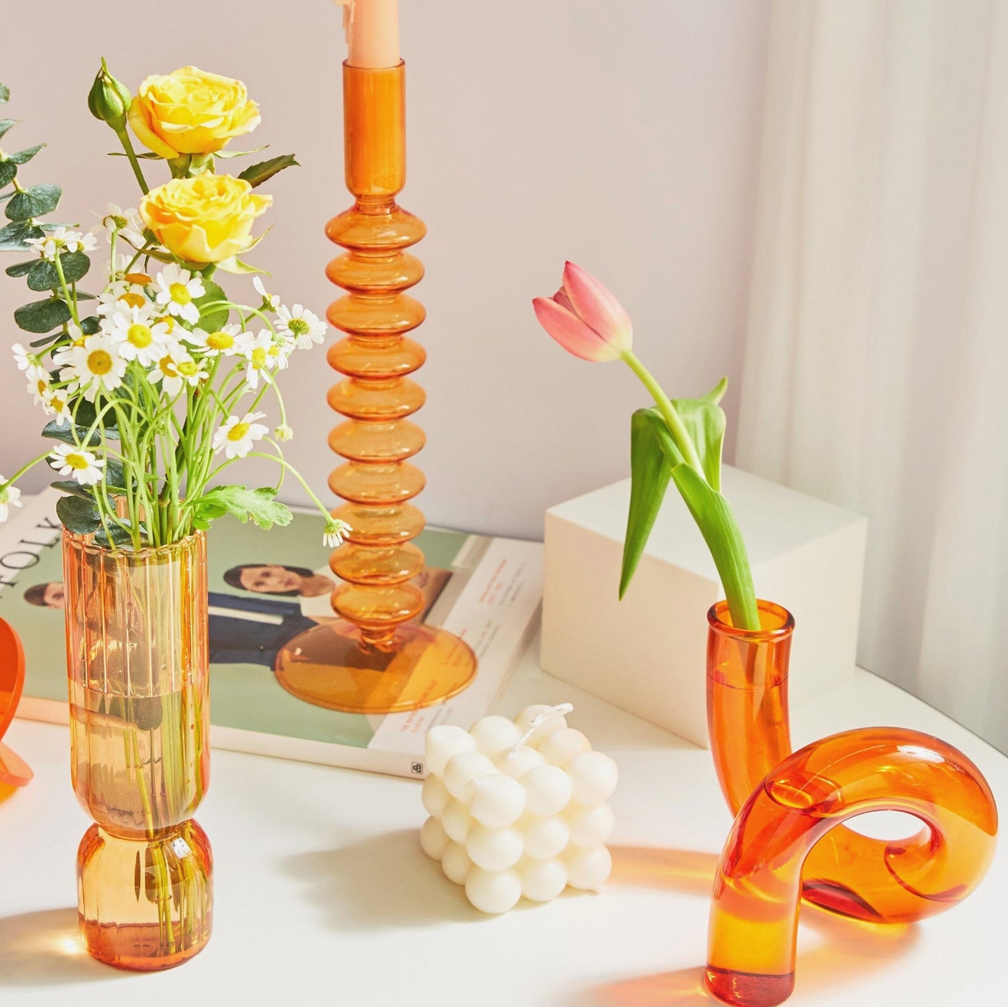 Modern Glass Candleholder-Orange