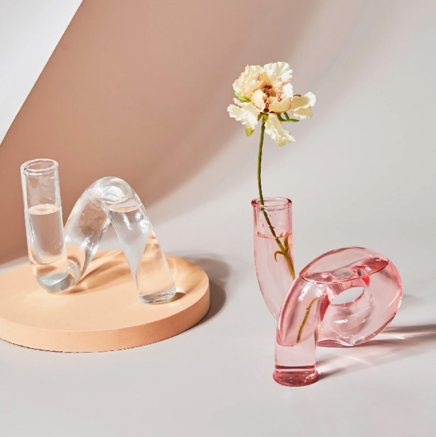 Modern Glass Candleholder-Baby Pink