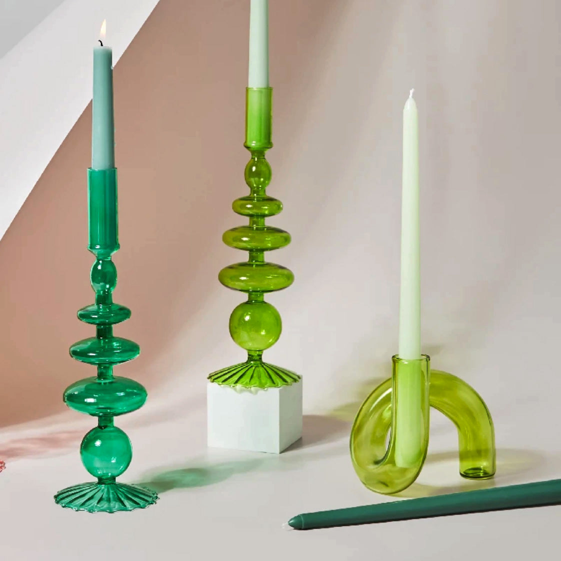 Modern Glass Candleholder-Green