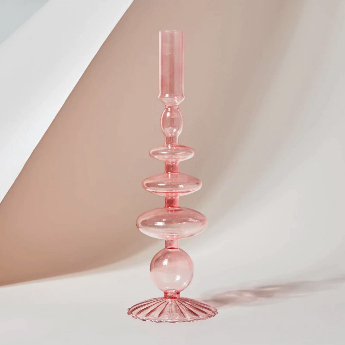 Modern Glass Candleholder-Baby Pink