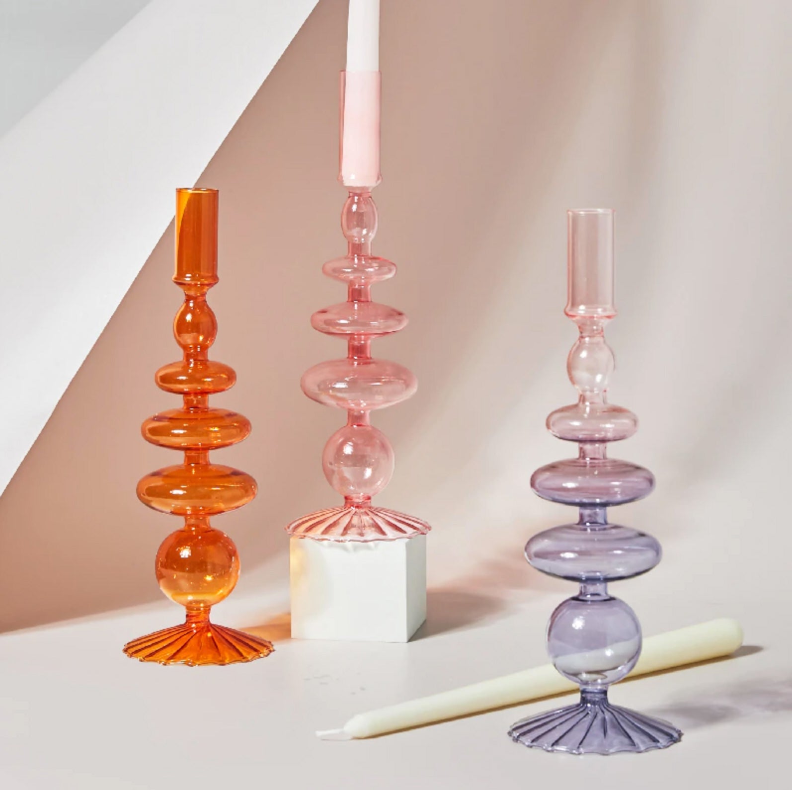 Modern Glass Candleholder-Orange