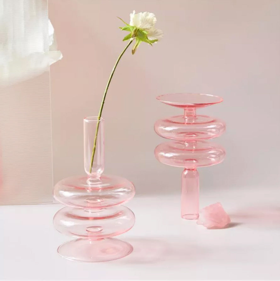 Modern Glass Candleholder-Baby Pink