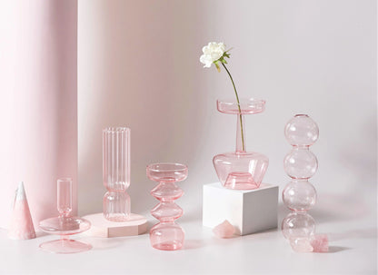 Modern Glass Candleholder-Baby Pink