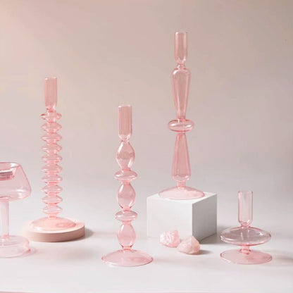 Modern Glass Candleholder-Baby Pink