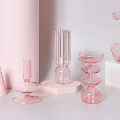 Modern Glass Candleholder-Baby Pink