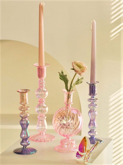 Ribbed Glass Candleholders - Mermaid