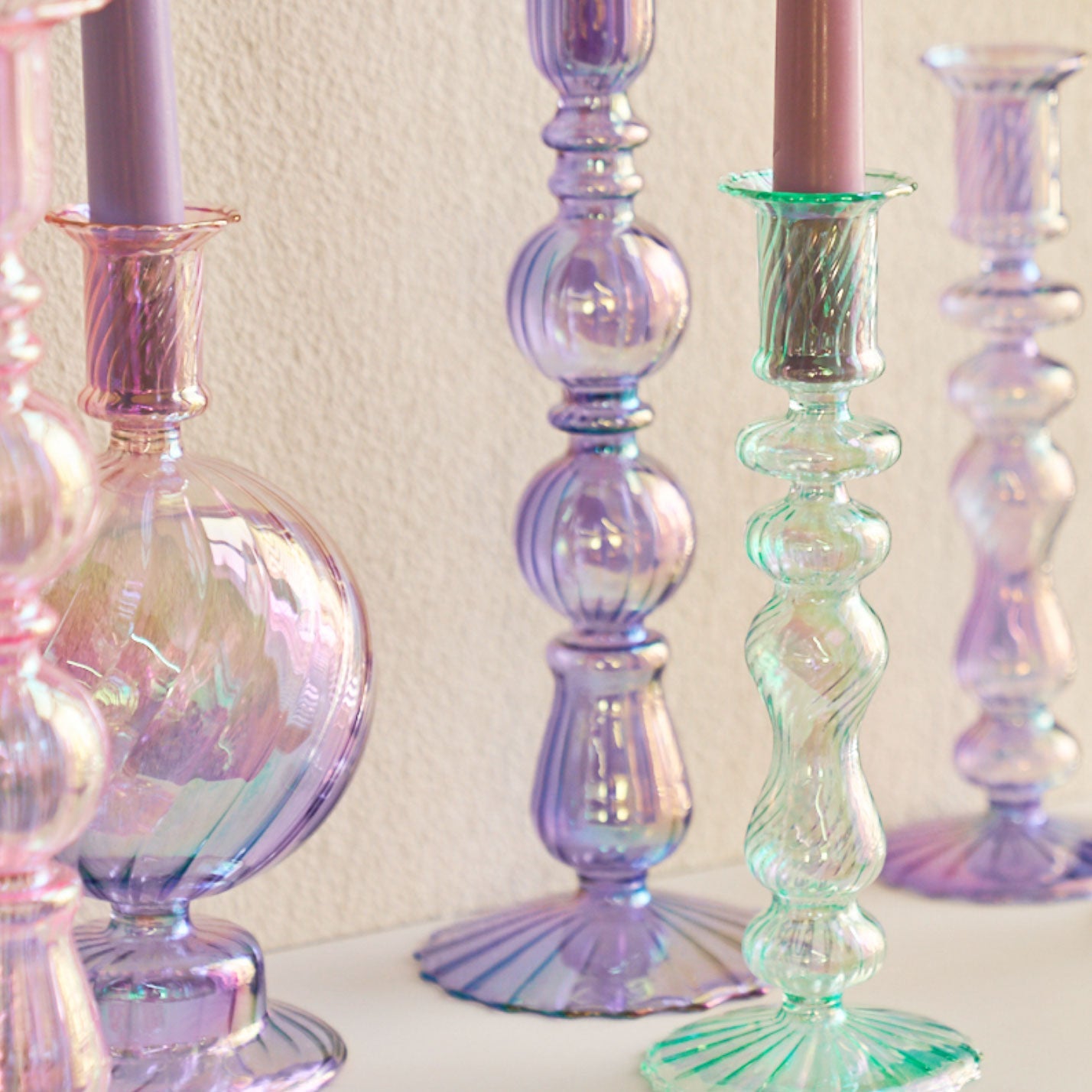 Ribbed Glass Candleholders - Mermaid