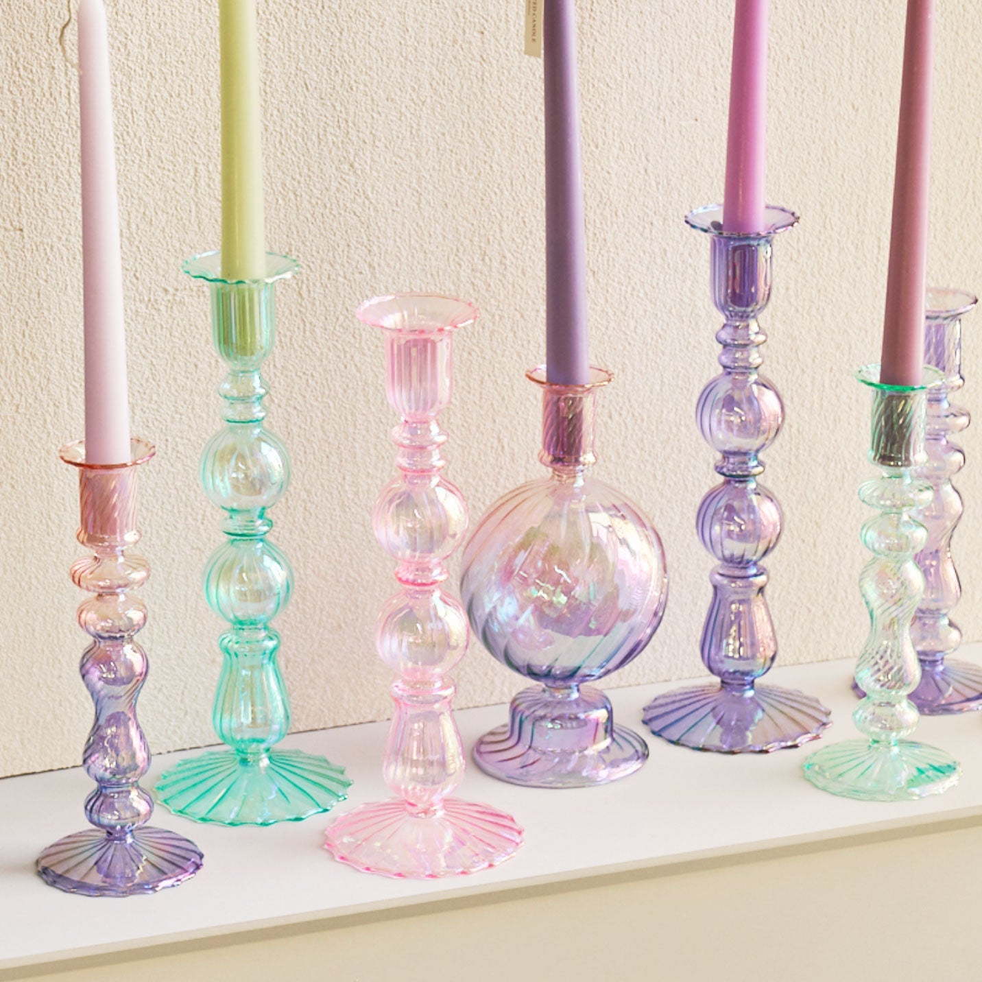 Ribbed Glass Candleholders - Mermaid