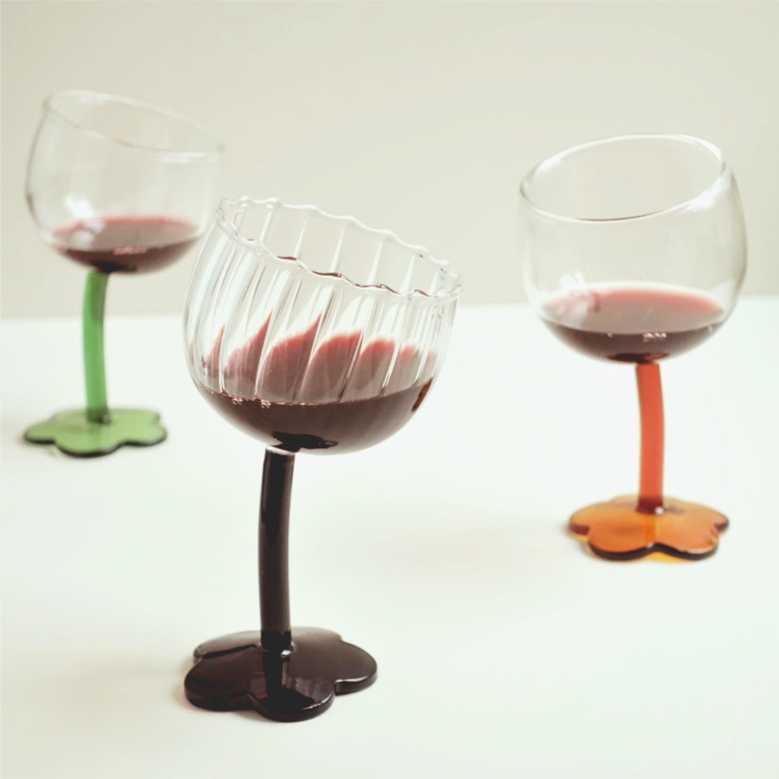 Tilted Handle Flower Wine Glass