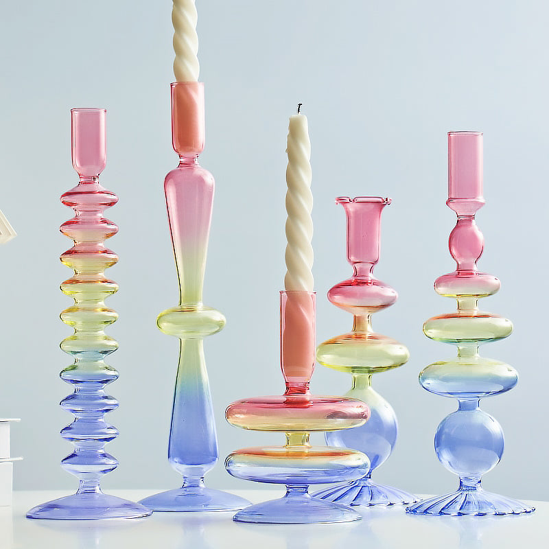 Rainbow Gradient Glass Candle Holder