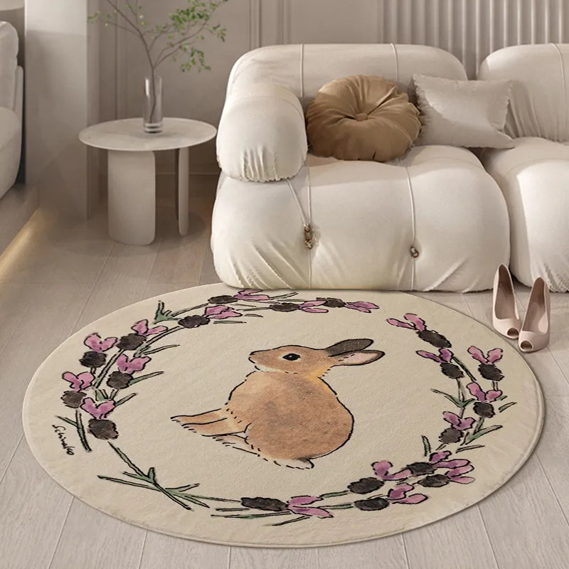 Cute Rabbit Carpet Soft Bedroom Rugs Round Bedside Area Rug Baby Playmats Floor Mat Kids Room Soft Floor Mat f - view 2