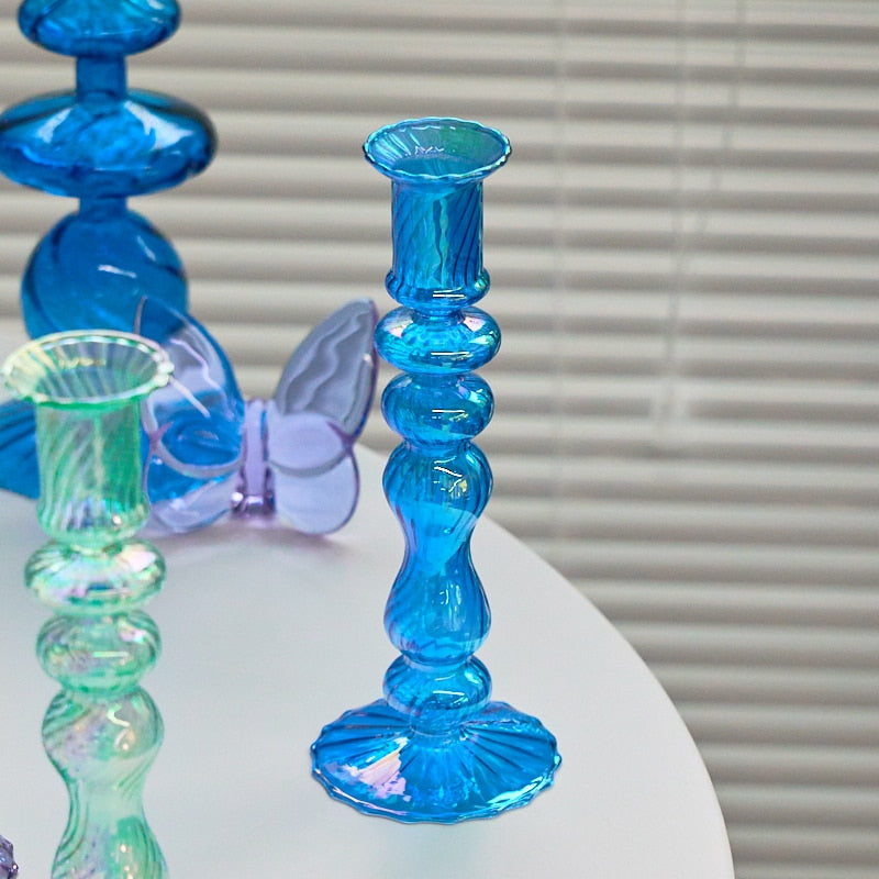 Ribbed Glass Candleholders - Mermaid